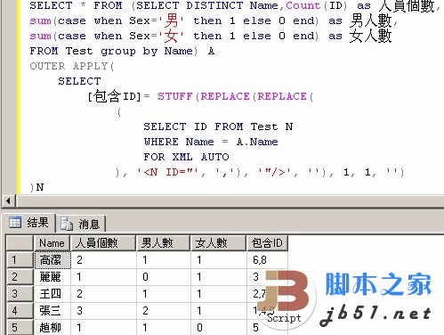 一个用来统计相同姓名人数的SQl语句