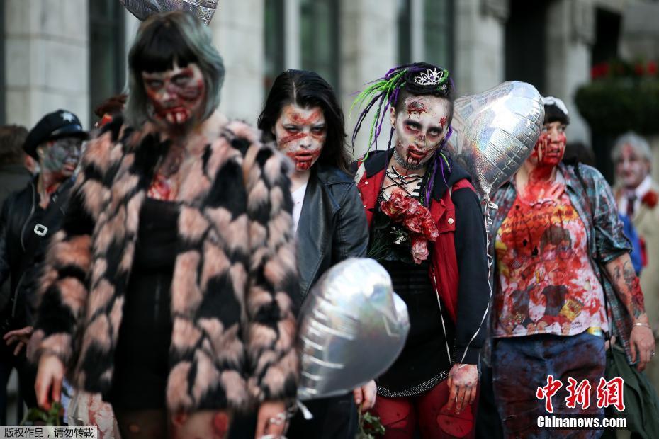 英国“僵尸”占领街头 庆祝世界僵尸日